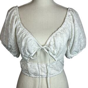 ZARA White Top Flutter Sleeves Keyhole Neckline Size L